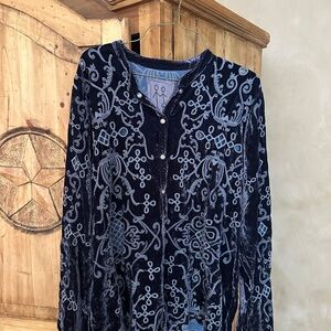 Velvet Long Sleeve Top with Embroidered Design